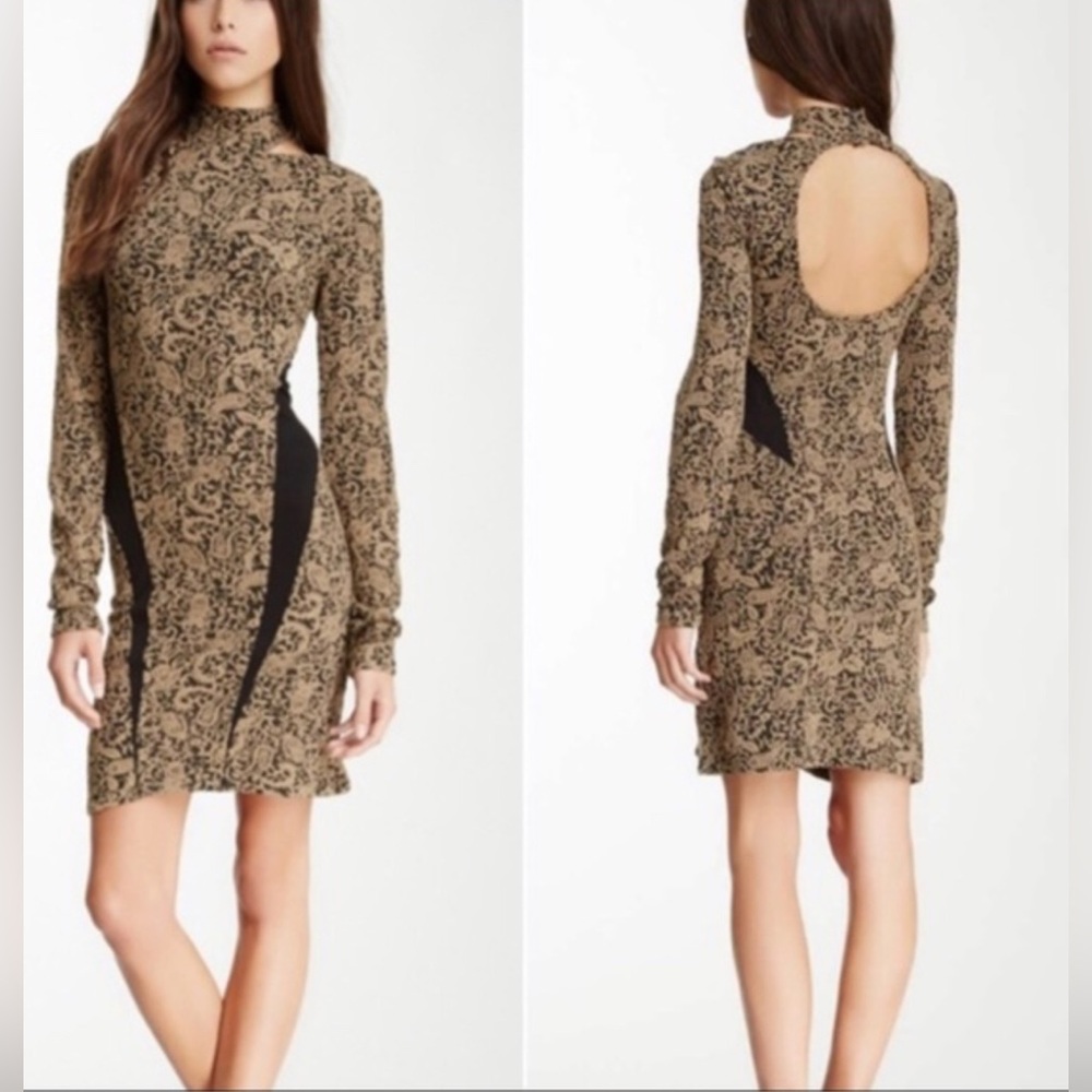 Free People Night Play Bodycon Mini Dress Taupe/Black